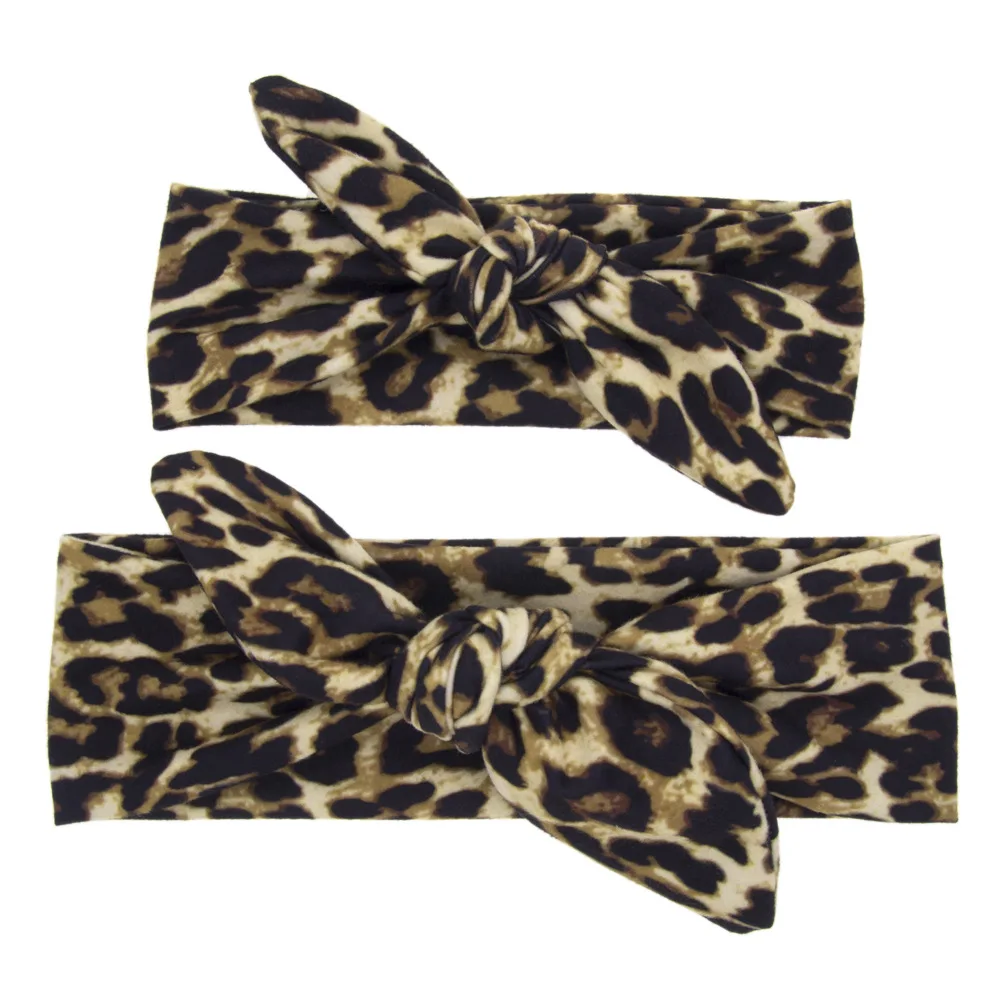 

2Pcs/set Children Turban Hair Band Accessories Leopard Baby Girls Twist Bow Knot Headbands Family Leopard Parent-Child Headwear