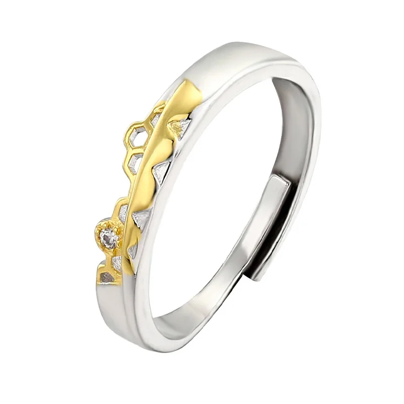 

S925 Sterling Silver Prevent Allergy Never Fade Love Pairs Rings Golden Fine Hollow Home Nest Stone Woman Man Couple Rings Lover