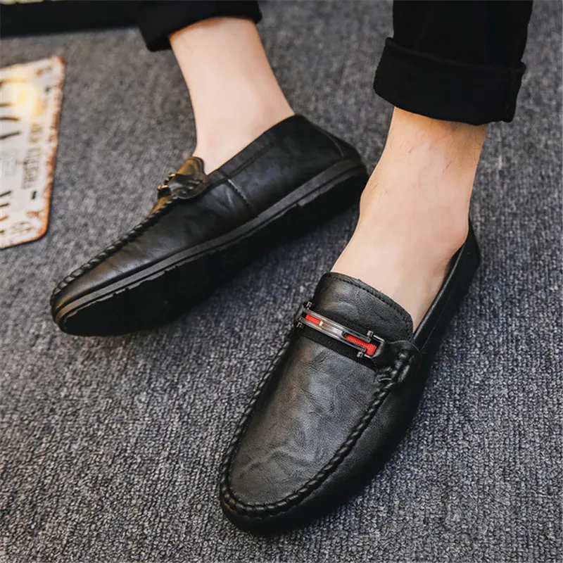 

Summer Spring Leather Men Casual Shoes Luxury Brand 2019 Mens Loafers Moccasins Breathable Slip on Black Driving Shoes Fashion