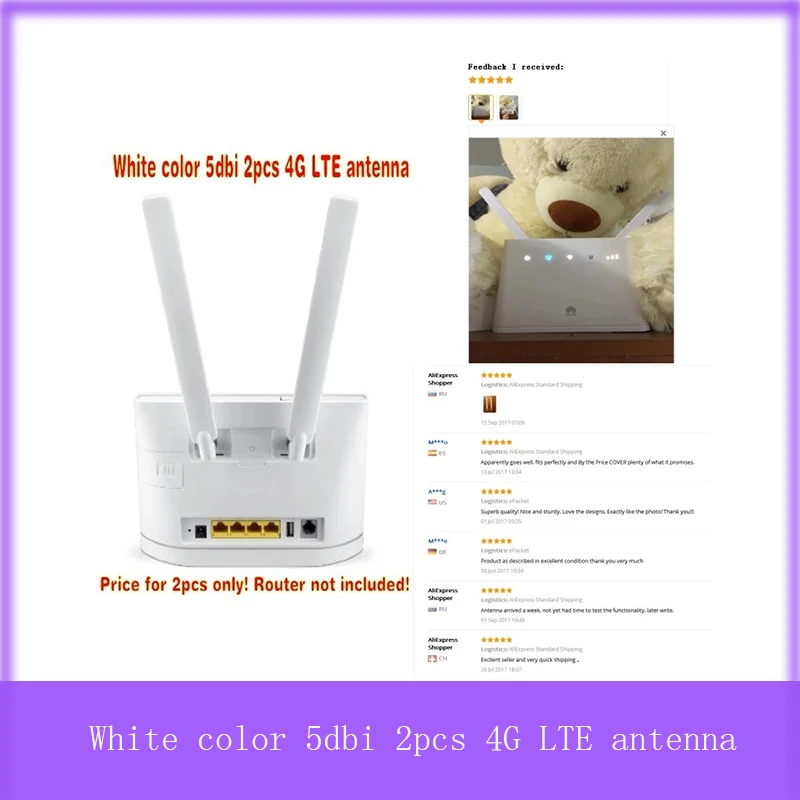Антенна 4G LTE huawei b593 B535 B890 B315 B310 B880 B525 с sma разъемом 2 шт. 5 дБи белый цвет|huawei lte 4g|4g