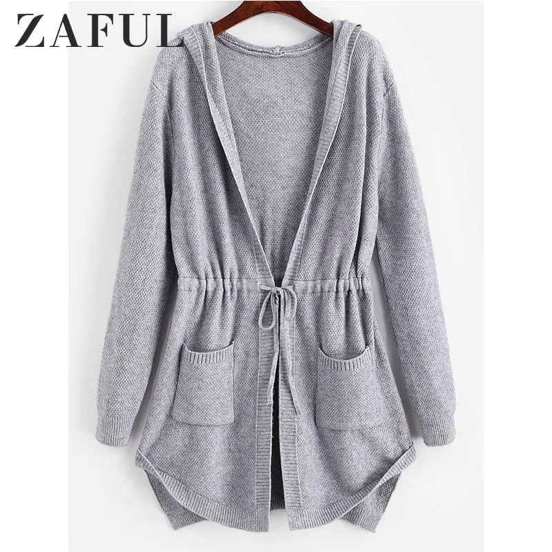 ZAFUL длинный кардиган с капюшоном и карманами на завязках женские длинные свитера