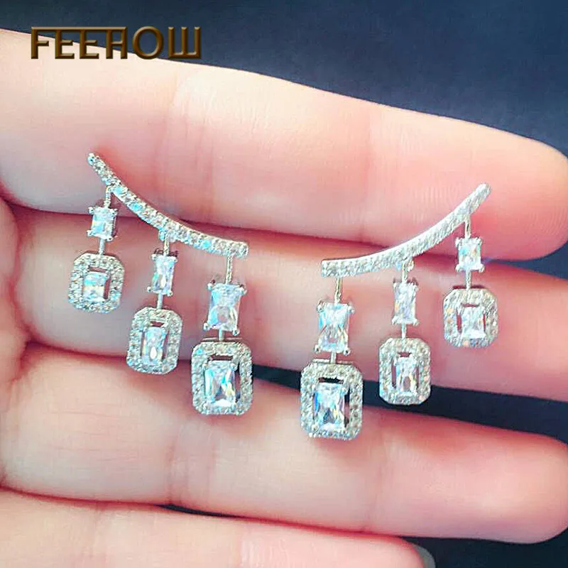 FEEHOW оптовая цена Люстра квадратной формы висячие серьги с чешским камнем женские