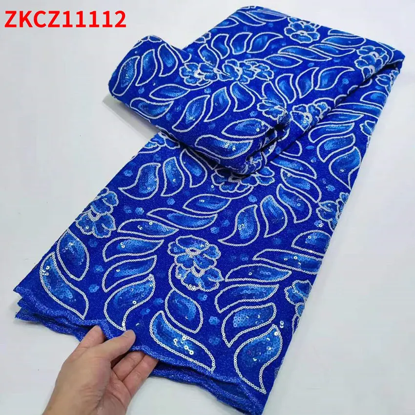 

Flower Style Nigerian ​African Jacquard Sequin Lace Fine ​​Eco-Friendly French Fabric For Dress Fabric ZKCZ11112