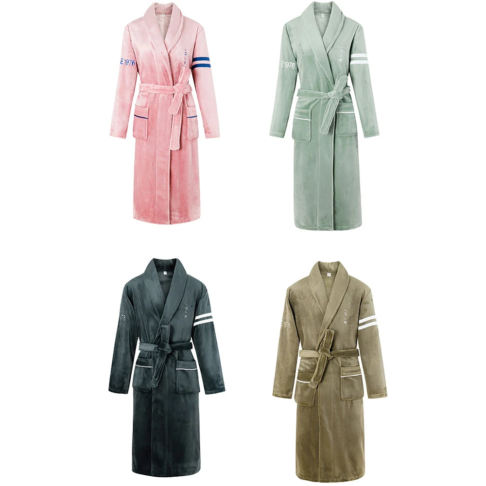 Winter Mens Long Robe Warm Thick Bathrobe Night Dresses Man Coral Fleece Kimono Pajama High-end Letter Embroidery Bath Robes