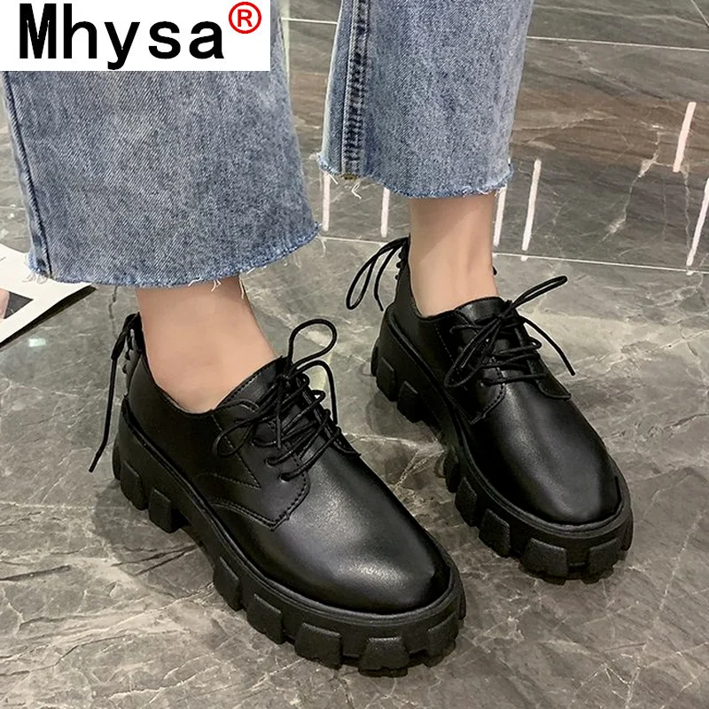 

2021 Autumn New Leather Ankle Oxford Shoes for Women Fashion Comfortable Lace Up Round Toe Platform Women's Shoes Zapatos Mujer