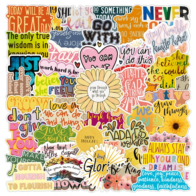 

50Pcs/set Colored Inspirational Classical Motivational Words Waterproof Stickers for Fridge Phone Cup Laptop Luggage Scrapbook