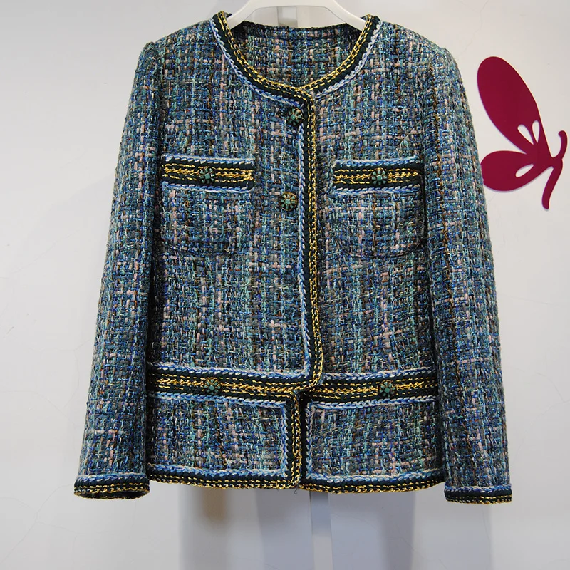 Дизайнерское женское твидовое пальто на заказ весну и осень куртка облегающие