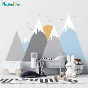 Съемные Виниловые настенные наклейки BA973 с изображением гор леса птицы солнца детской комнаты приключений темы