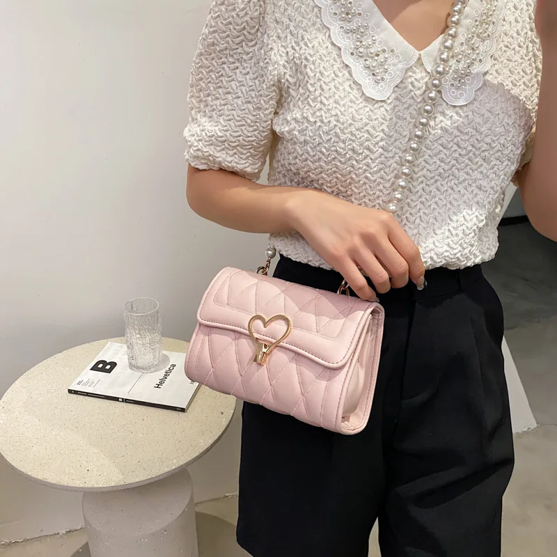 

High Quality Rhombic Chain Bag Female 2021 New Pearl Shoulder Bag Casual Fashion Messenger Small Square Bag Lady Western Bag