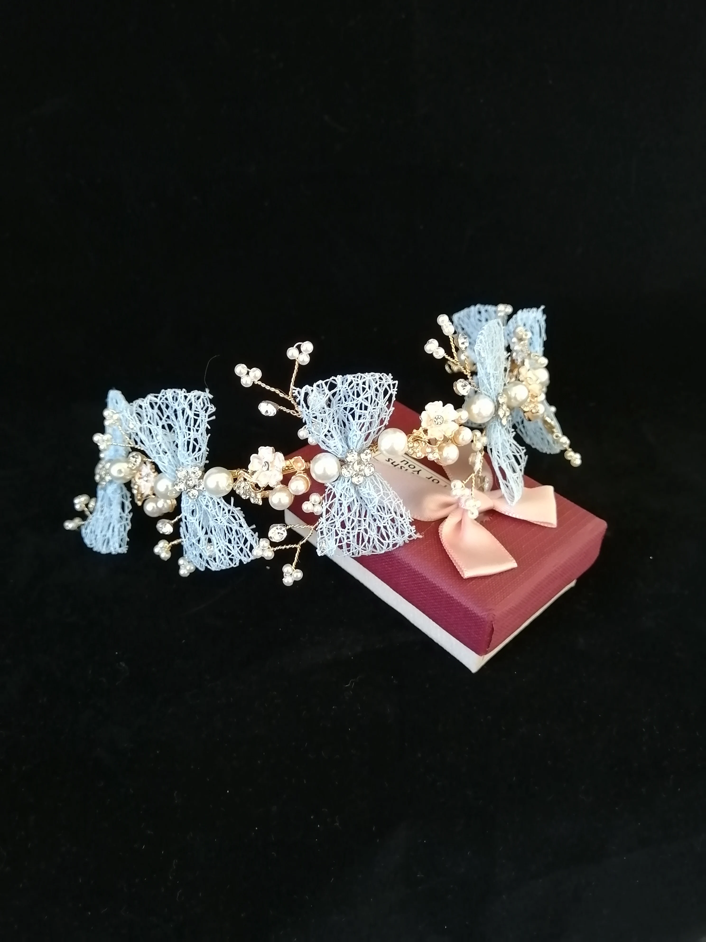 

Превосходный светло-голубой бант, свадебные диадемы, ободки для волос, Chaplet, аксессуары для парикмахерских ювелирных изделий, роскошный Кор...