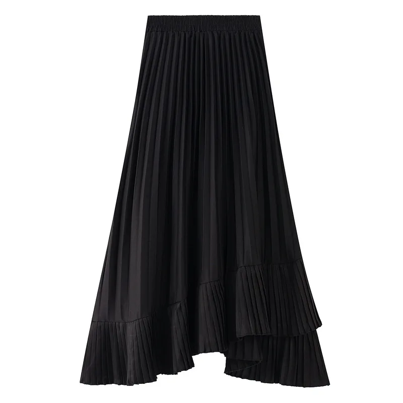 Длинная Плиссированная юбка асимметричного покроя однотонная трапециевидная до