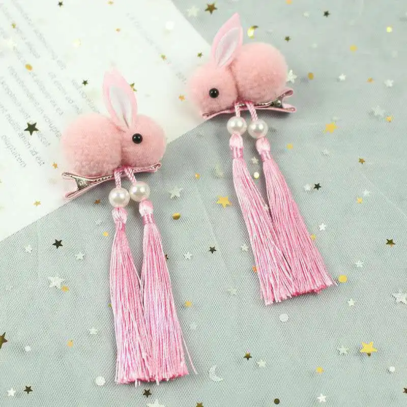 

A pair of children's headdress accessories cute and sweet girl hairpin hairpin multicolor rabbit flower tassel hair accessories