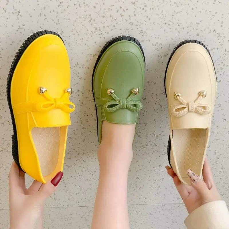 

Женские резиновые ботинки без шнурков, стильные короткие галоши, Нескользящие, водонепроницаемые, обувь для дождя, весна-осень