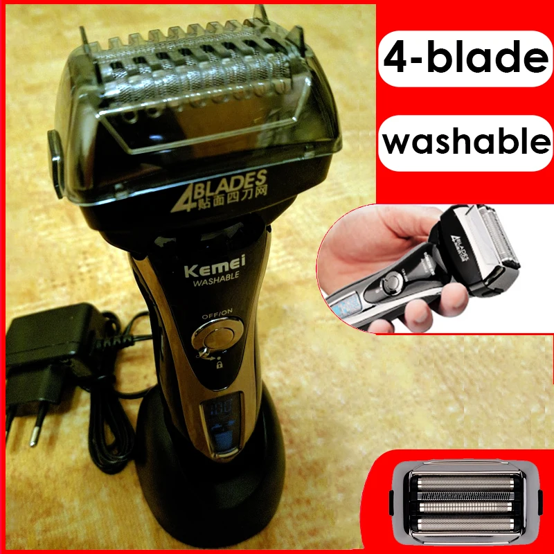 Моющаяся электронная бритва Kemei с 4 лезвиями триммер для усов и бороды Kemey
