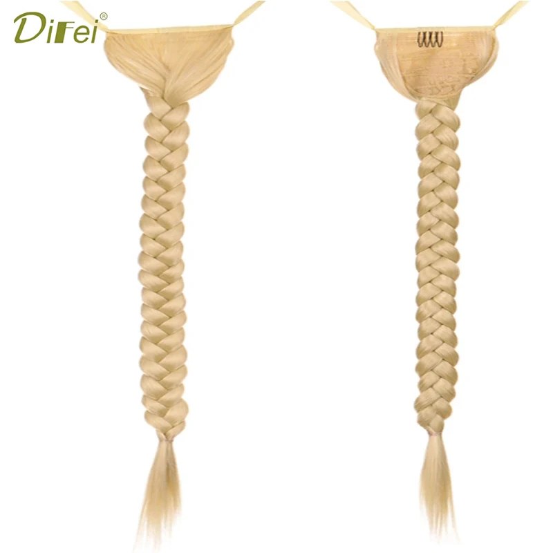 

DIFEI Synthetic Hair Long Fishtail Ribbon Braided Plaited Ponytail Clip in hair Extension Women Clip In Hairpiece