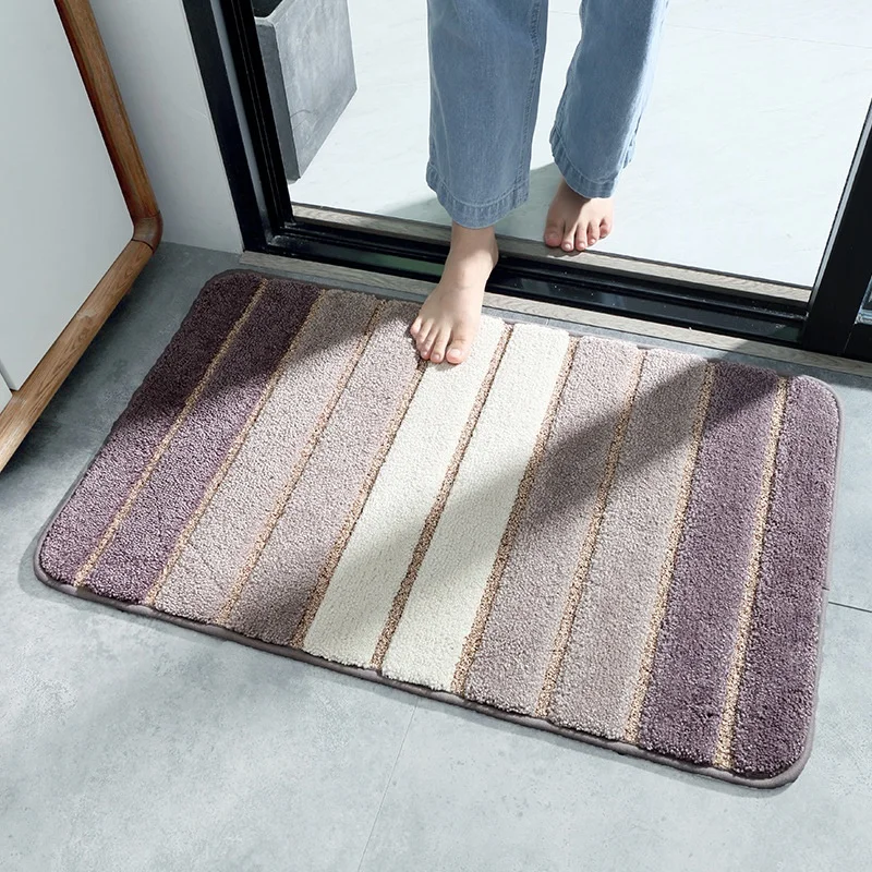 

Striped Bathroom Rug Mat, Door Mat, Soft and Absorbent Bathroom Mat, Non Slip Microfiber Shower Rug