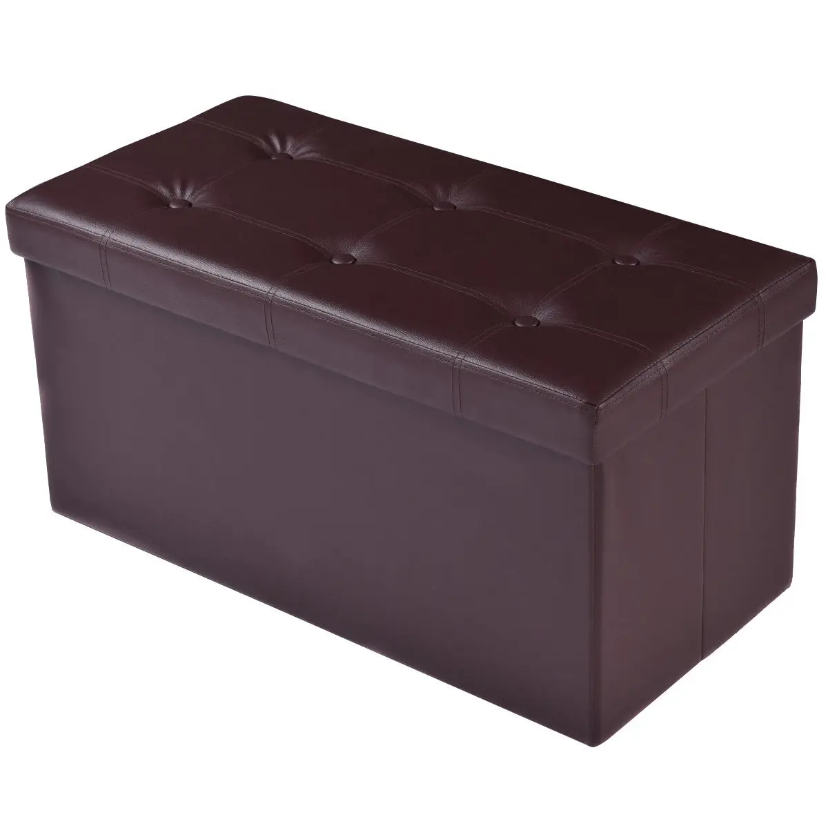 

30"x15"x15" Large Folding Storage Faux Leather Ottoman Pouffe Box Stool (Brown)