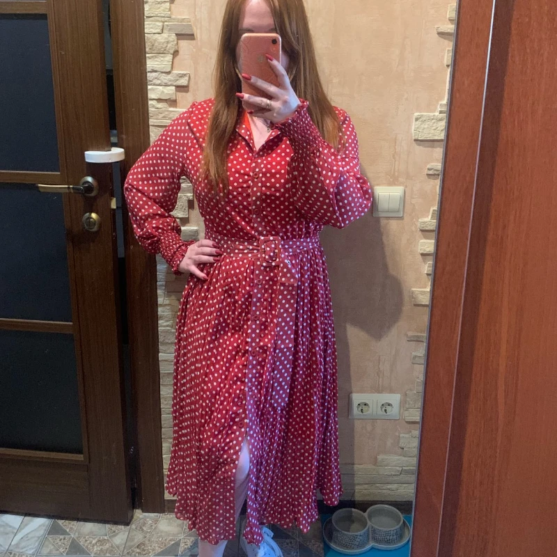 

Women Polka Dot Autumn Maxi Dresses 2021 Chiffon Summer Vintage Casual Loose Midi Sundress Sashes Long Sleeve Midi Vestido Robe