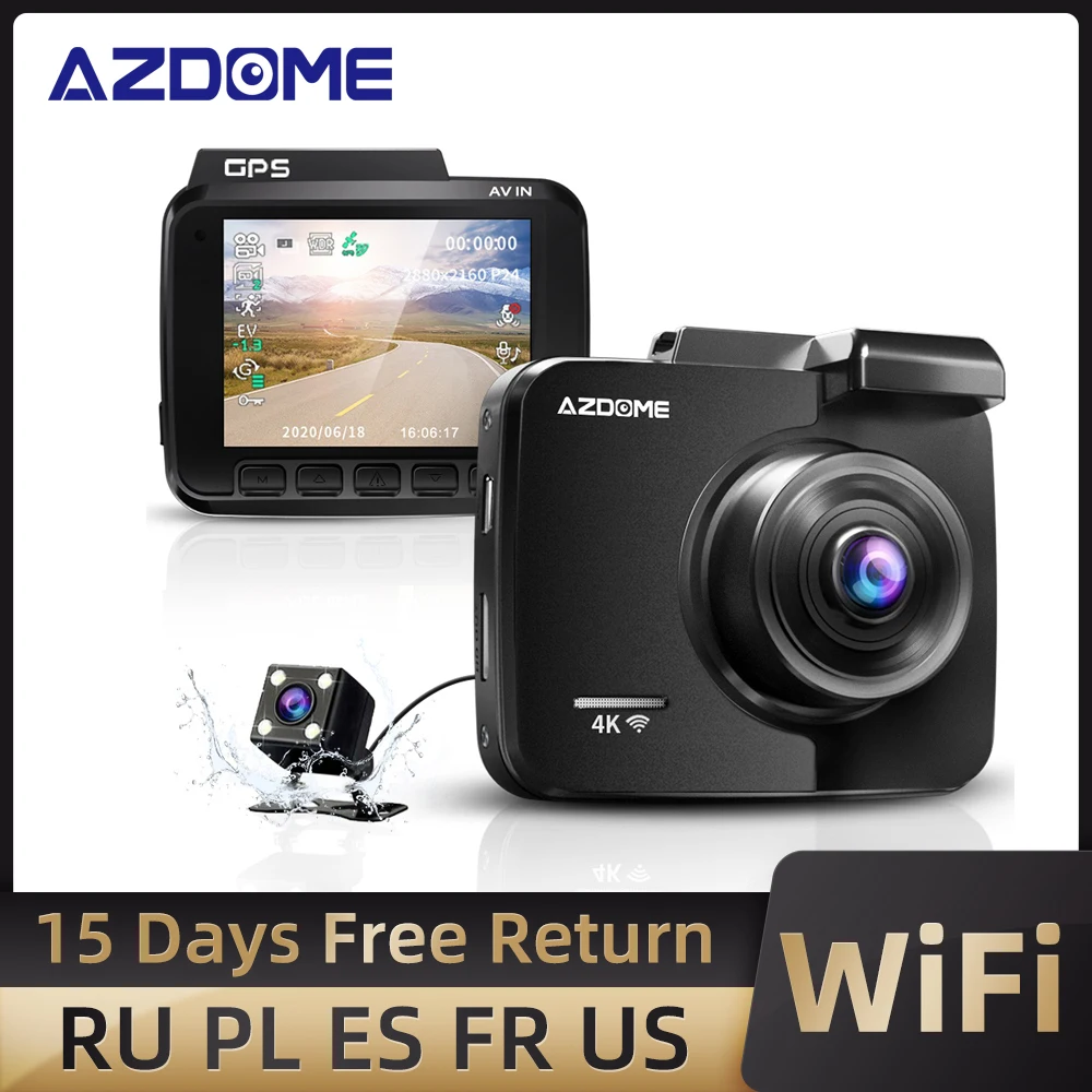 $59.35 AZDOME GS63H Dashcam Dual Lens 4K Car Camera Built-In GPS Wi-Fi Front and Rear Dash Cam G-Sensor Motion Detection
