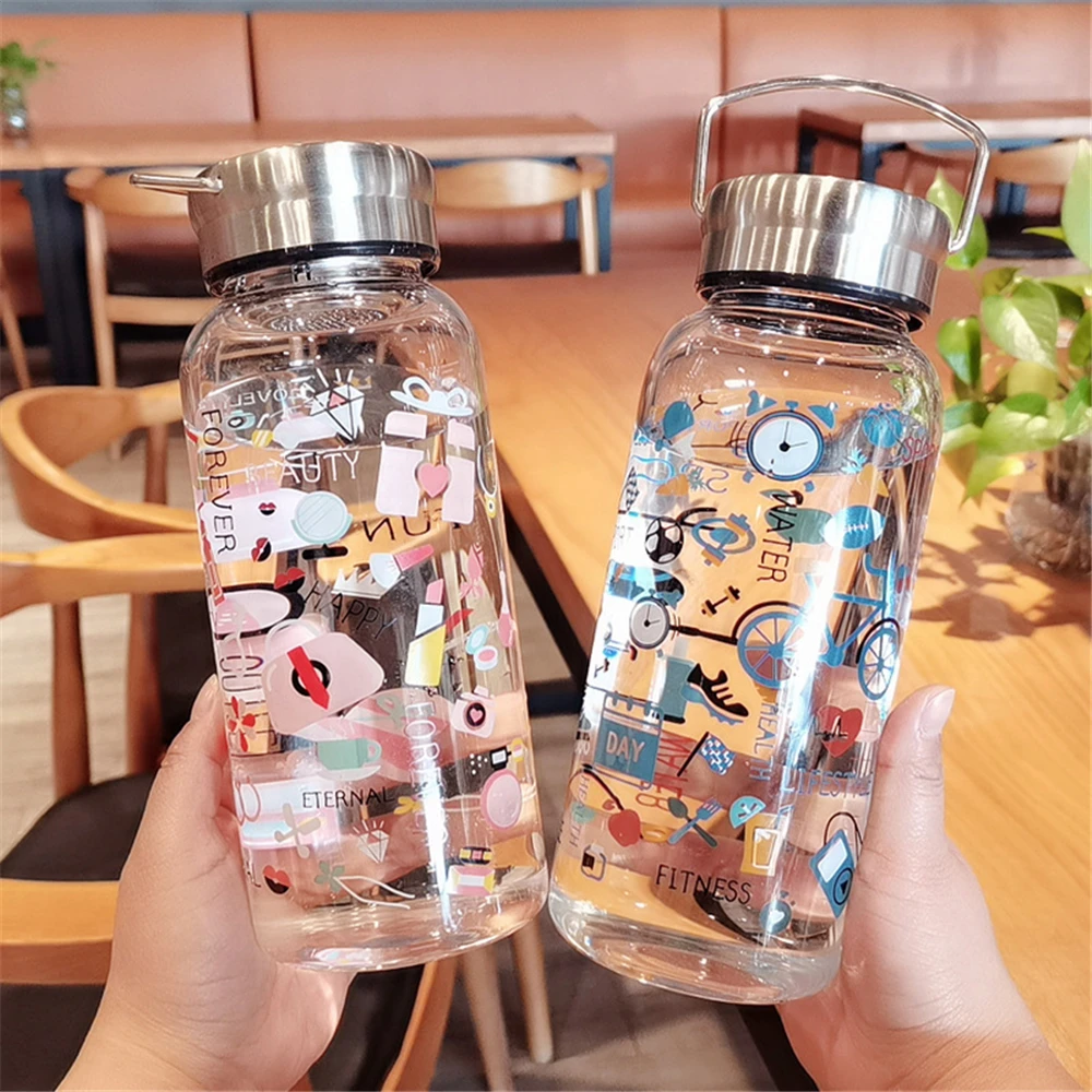 

1000ml Big Capacity Glass Water Drinking Bottles For Kid Girls BPA Free Creative Water Bottle School Travel Mug Coffee Tea Cup