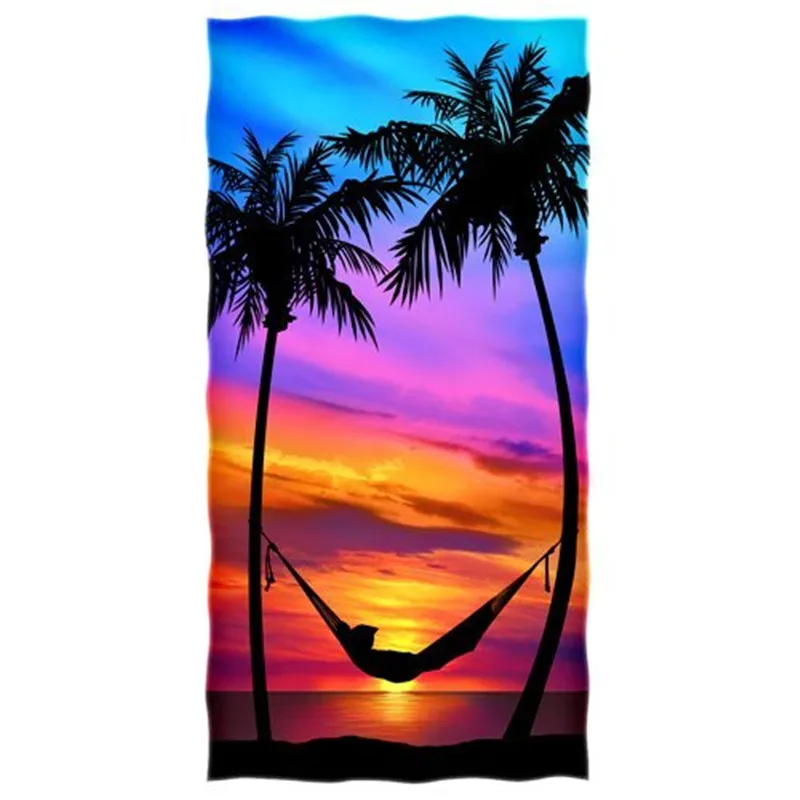 

Hot Palm Tree Sunset Beach Towel Colorful Palmetto Tree Seaside Scenery Travel Camp Towel Nature Beauty Holiday Bathroom Gifts