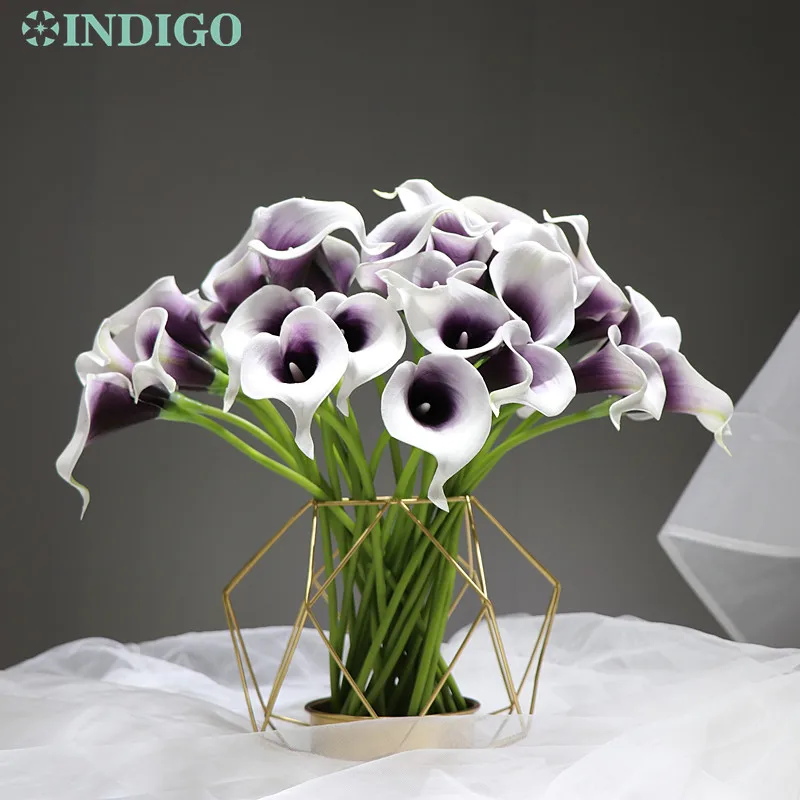 

INDIGO- (35pcs Calla + Vase) PU Calla Real Touch Calla Lily Decorative Artificial Flower Home Table Certerpiece Decoration