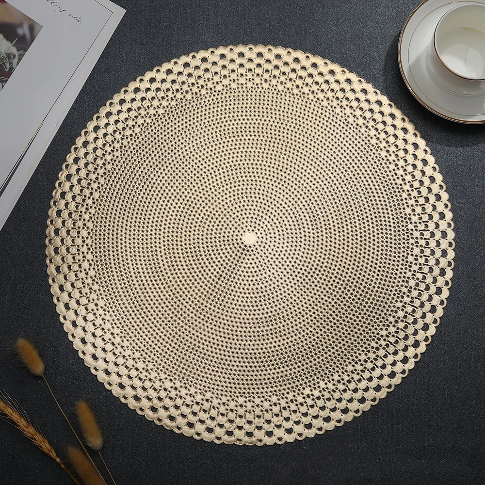 

Nordic Style Hollow Round Pvc Placemat Table Mats Coaster Pads Heat-resistant Wipeable Waterproof Anti-slip Pad Home Decor