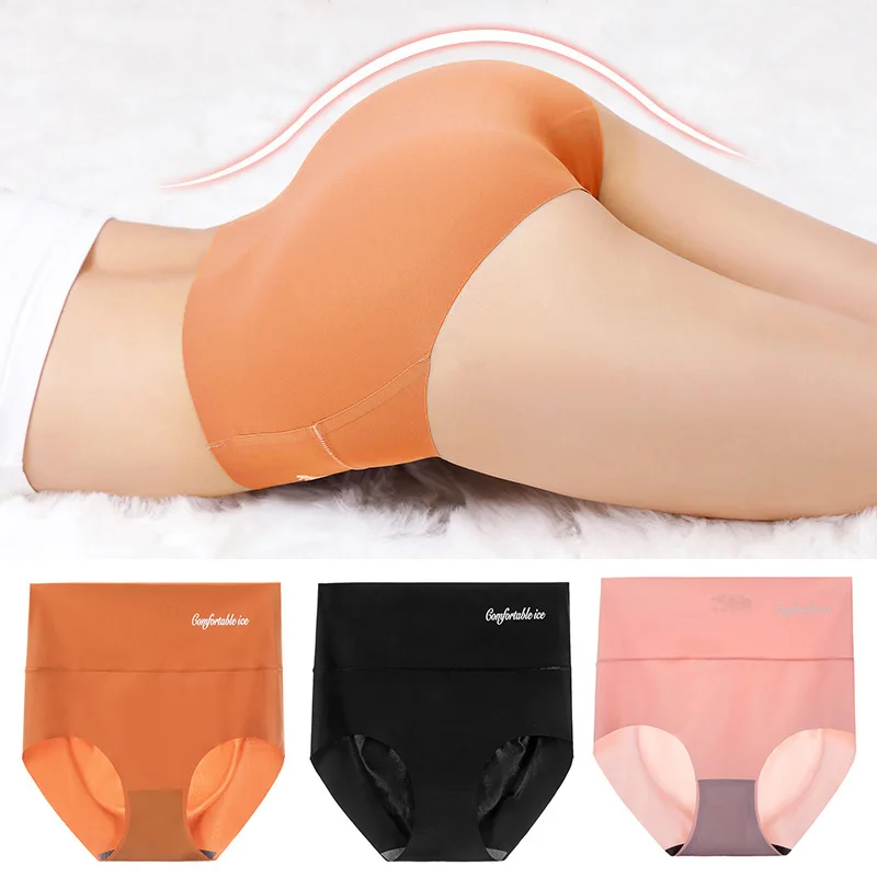 

High Waisted Women's Panties Comfortable Ice Silk Health Underwear Slim Hip Lift Lingerie Sexy Sports Seamless Female Lingerie