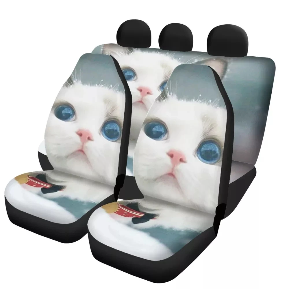 

PinUp Angel Cute Cat Kitty Print Polyester Fabric Universal Car Front and Back Seat Cushion Stylish Auto Accessories Seat Cover