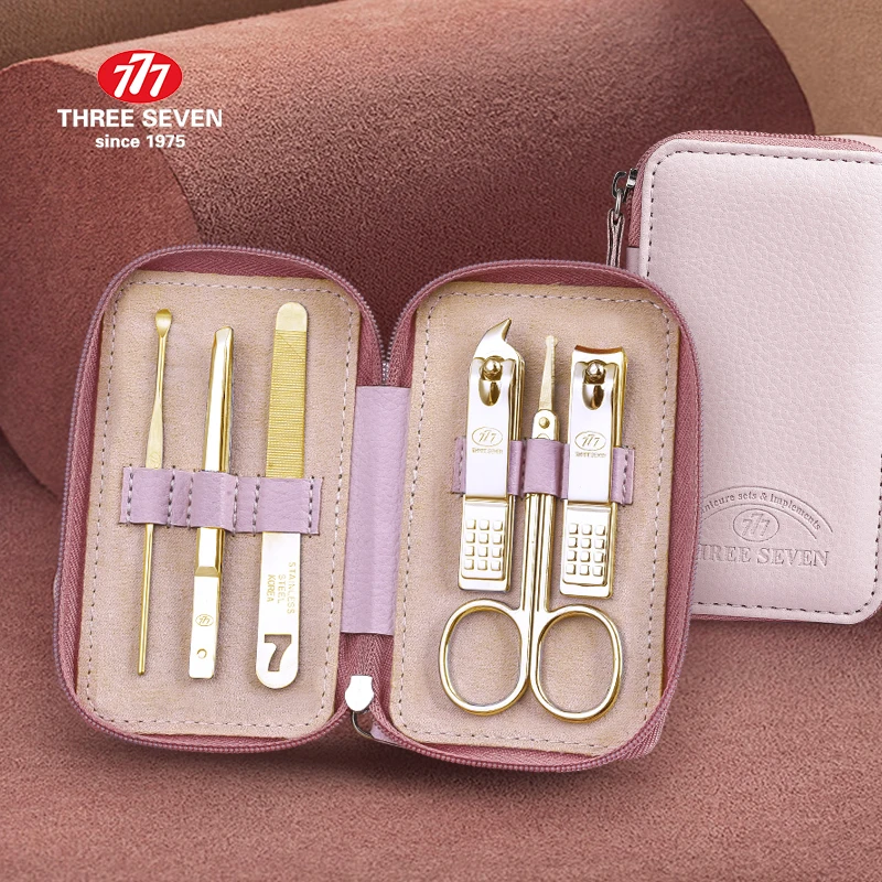 Высококачественный золотистый маникюрный набор THREE SEVEN из углеродистой стали 777 6