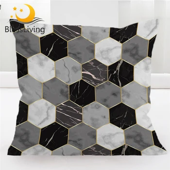 BlessLiving Marble Throw Pillow Covers Modern Geometric Square Decorative Pillow Cases Golden Gray Pillowcase Cushion Cover 1