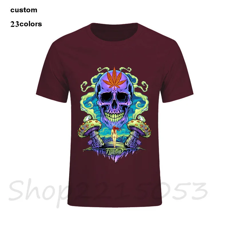 Мужская футболка с забавным фиолетовым черепом каннабиса грибами