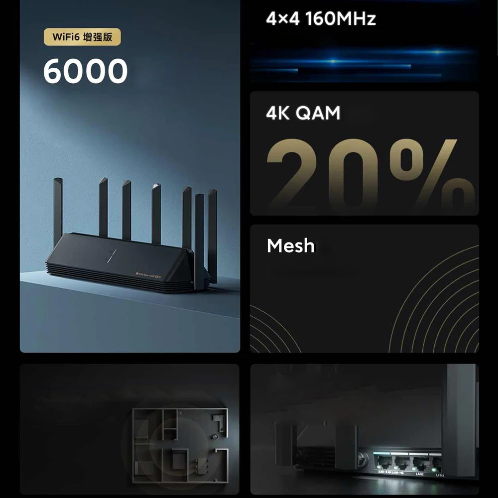 Xiaomi AX6000 AIoT роутер 512 Мб/с WiFi6 VPN МБ Qualcomm CPU сетчатый ретранслятор внешний сигнал