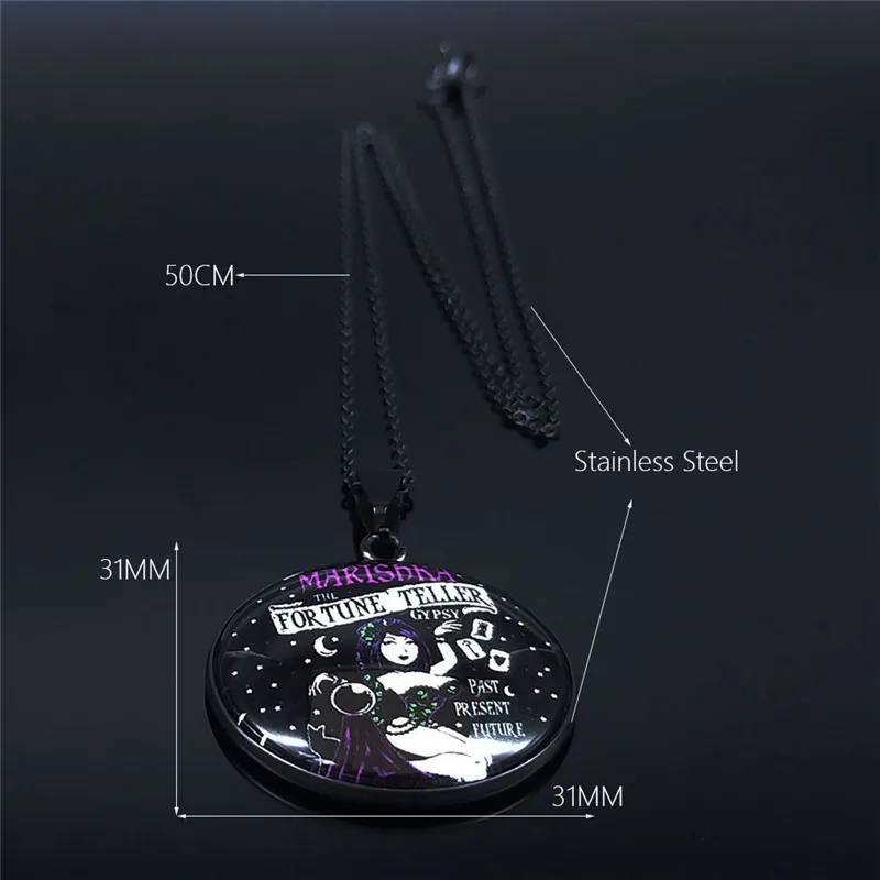 

Stainless Steel Glass Chain Necklace Women Crystal Ball Tarot Witch Black Color Necklaces Jewelry collares para mujer N5139S03