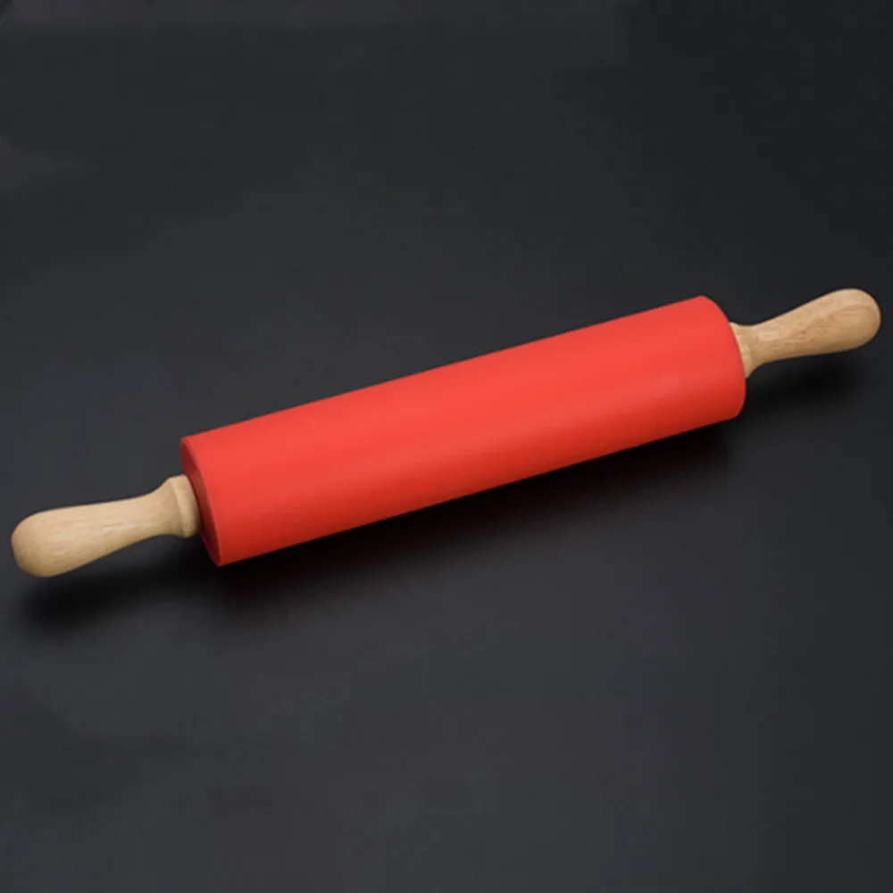 

1pcs Non-Stick Silicone Rolling Pin Wooden Handle Pastry Dough Flour Roller Kitchen Cooking Baking Tool For Pasta Cookie Dough