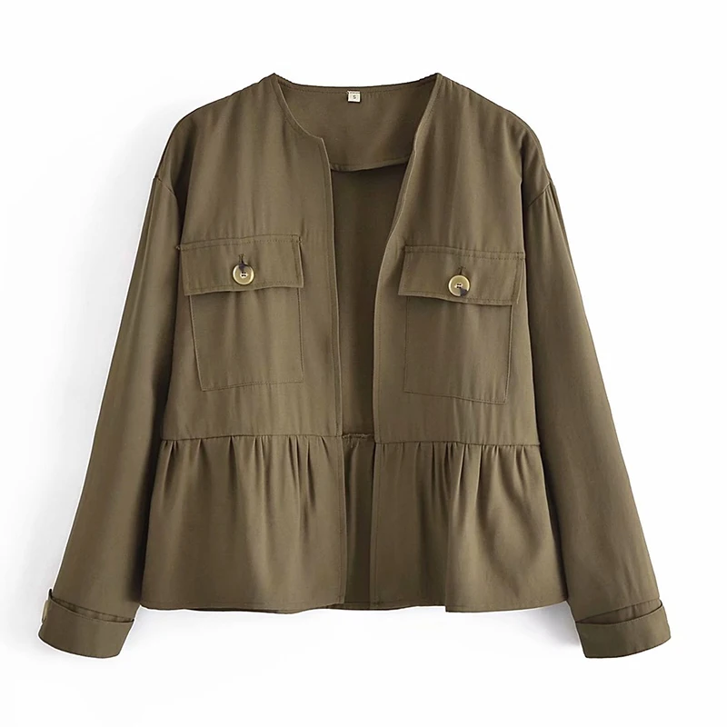 

YENKYE 2021 для женщин в винтажном стиле; Однотонная осенняя куртка для женщин с длинными рукавами и карманами с открытым швом; Верхняя Уличная П...