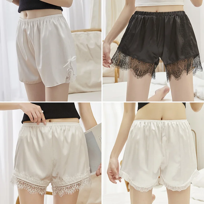 Women's Summer Satin Lace Eyelash Leggings Anti-lighting Three-point Wear Thin Insurance Shorts | Женская одежда