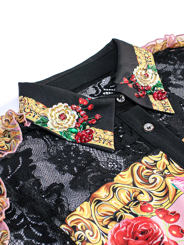 

2021 SPRING FLORAL LACE PRINT TOP & SKIRT SET