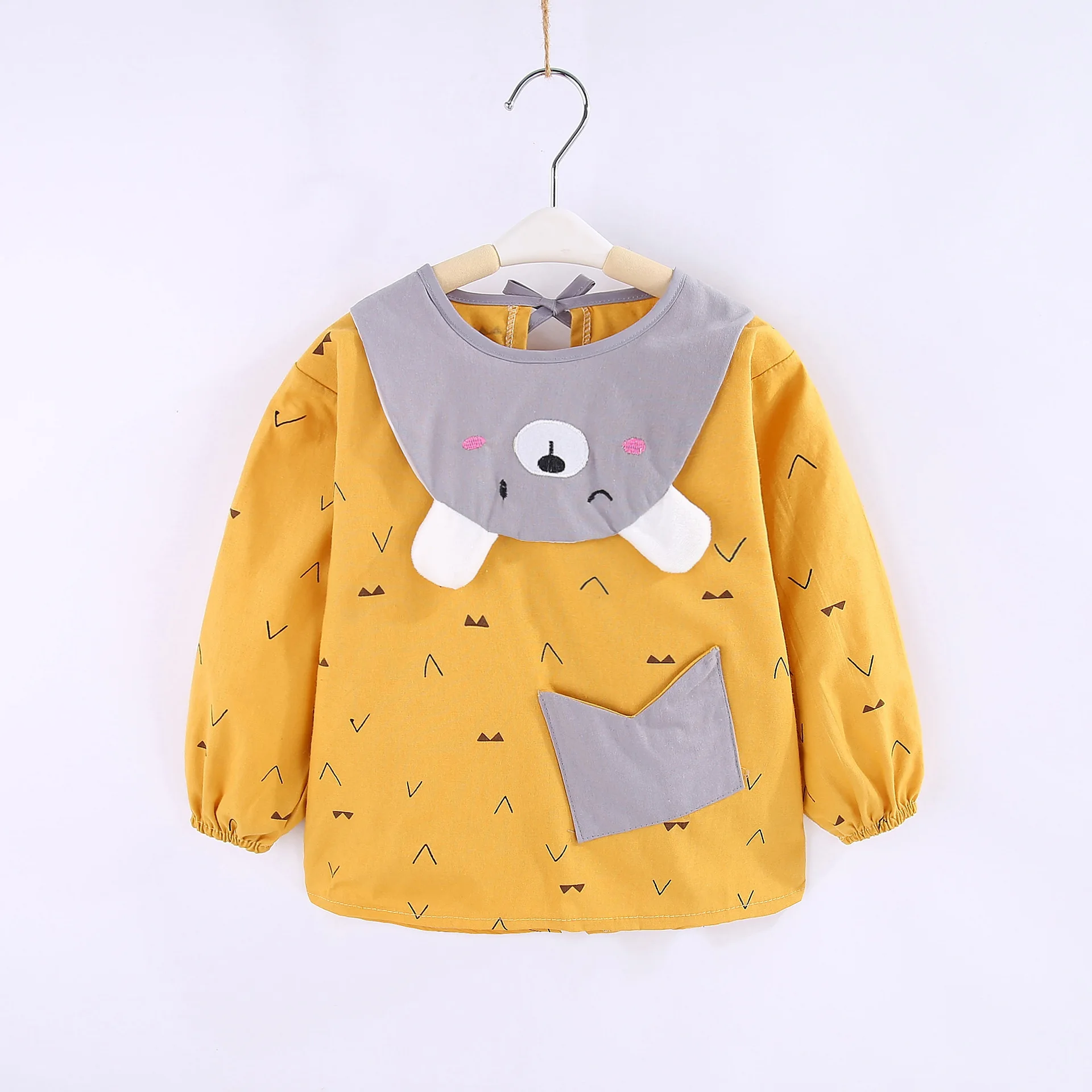 yellow bear Мультяшные детские нагрудники, фартук, водонепроницаемая ткань для кормления с длинными рукавами, милый медведь, самолет, Bavoir, Детские аксессуары, вещи - Цвет: yellow bear