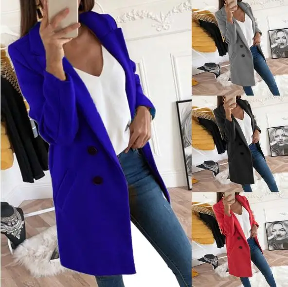 Зимнее модное женское новое пальто 2019 шерстяное средней длины с длинным рукавом