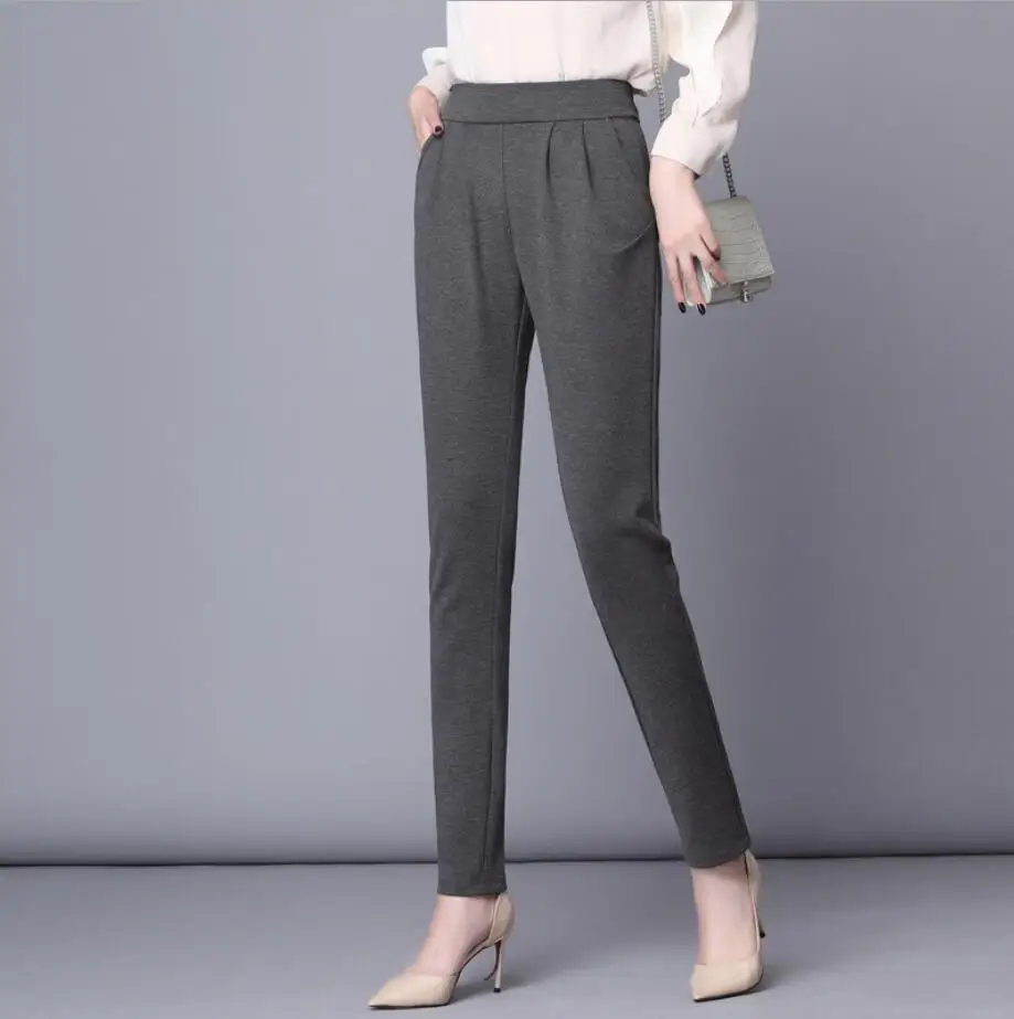 

Элегантные деловые женские брюки на весну и осень, новинка, черные и серые офисные брюки-султанки, модель 5XL s184