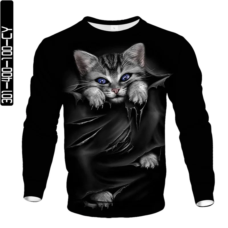 

3D printing cat series new spring and autumn men's and women's round neck long-sleeved sweater sweatshirt fashion casual jogging