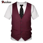 3D футболка, смешные поддельные костюмы Галстук-бабочка для смокинга 3D печатные футболки мужская летняя мода с коротким рукавом Уличная одежда поддельный костюм жилет Футболка