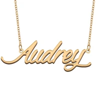 audrey name necklace for women stainless steel jewelry with gold plated nameplate pendant femme mother girlfriend gift