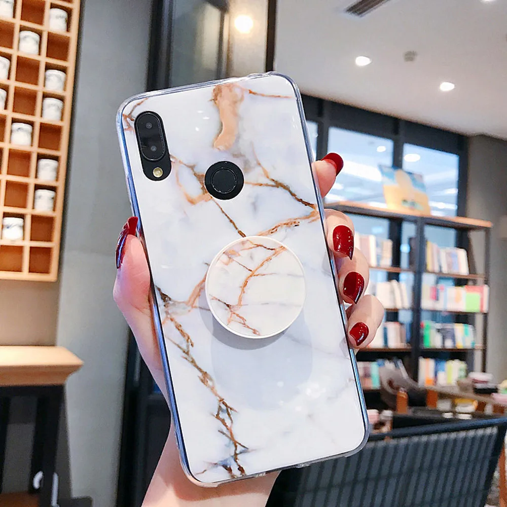 Marble Case for Xiaomi Redmi Note 7 8 case Luxury Doll Bracket Holder Cover MI 9 Ring Soft TPU 6 Coque |