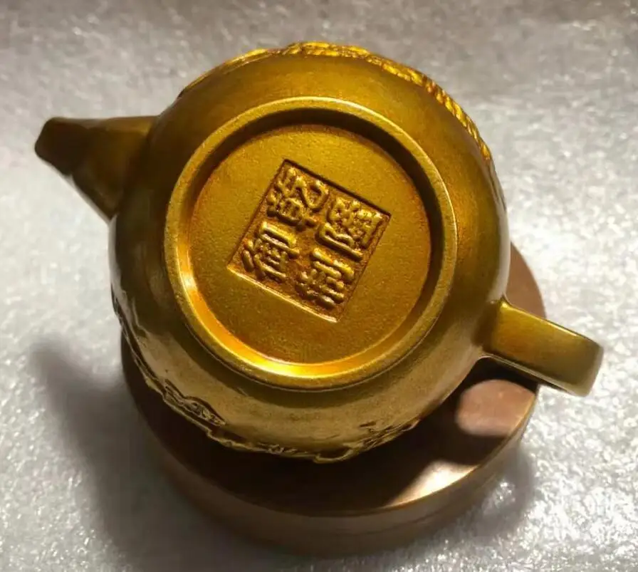 

China brass carving dragon phoenix teapot crafts statue
