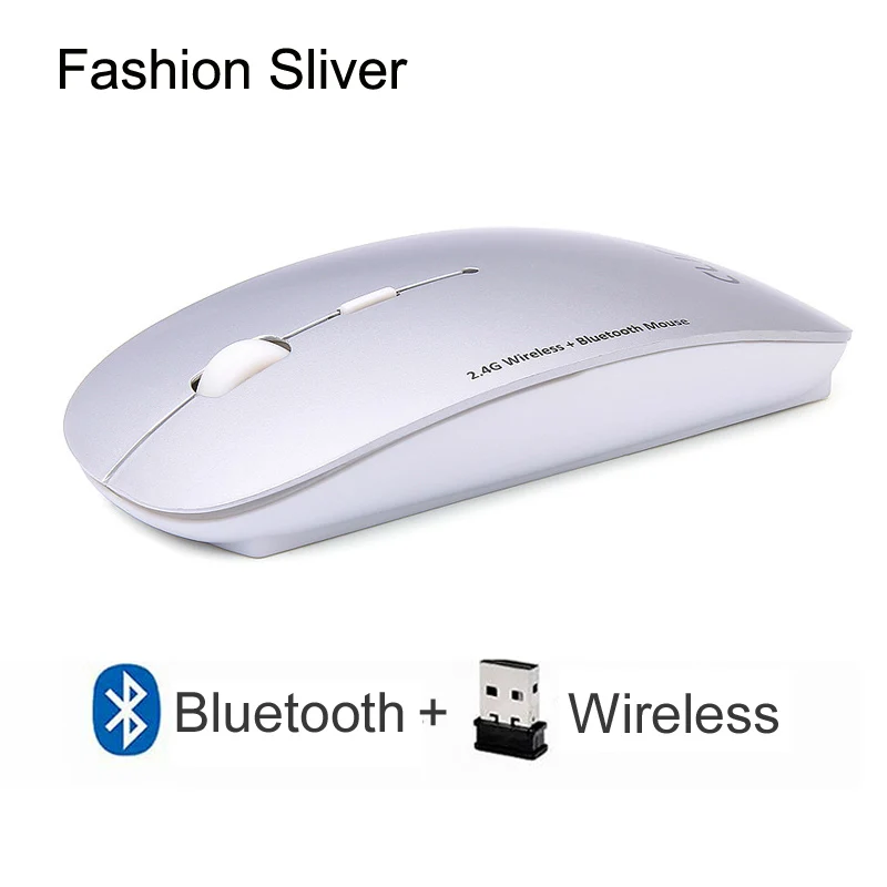 Cliry 2,4 ГГц Беспроводная+ Bluetooth Двухрежимная беспроводная мышь 2 в 1 1600 dpi ультра-тонкая эргономичная Портативная оптическая мышь компьютер - Цвет: Dual Mode Silver
