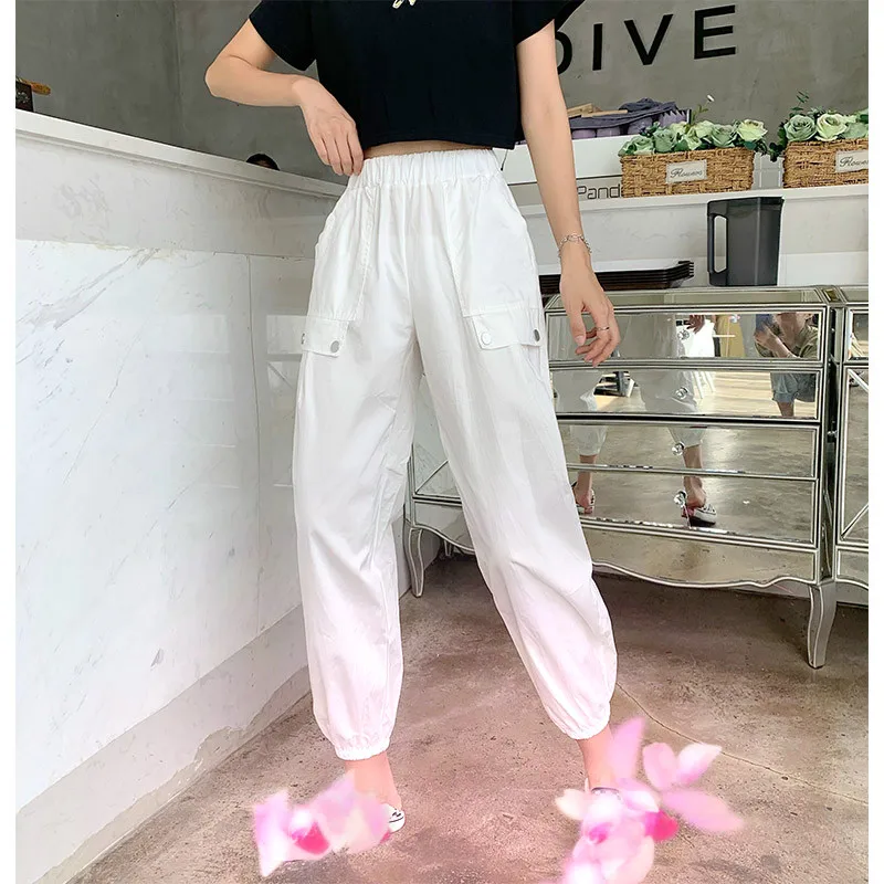 

Aurkrrvn Summer High Waist Sports Pants Women Casusal Woman Fitted Capris Joggers Harem Pants Lady Harajuku Womans Crop Trousers