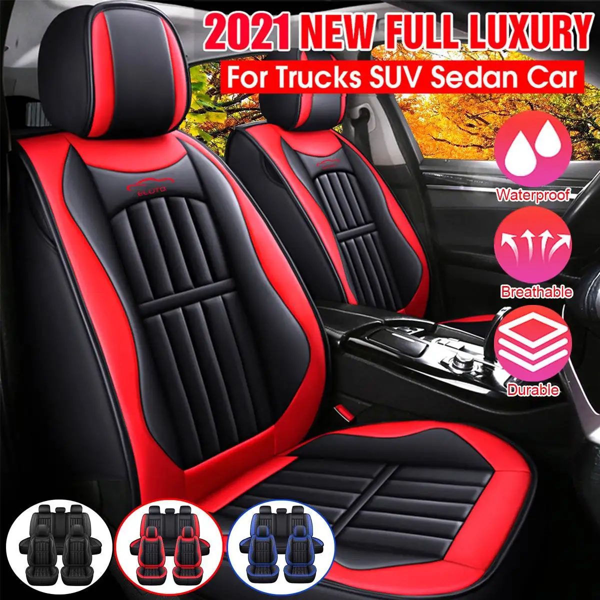 11PCS 5 Seats Car Seat Covers Pu Leather Cover Full Set Cushion Front Rear Universal SUV Trucks | Автомобили и мотоциклы