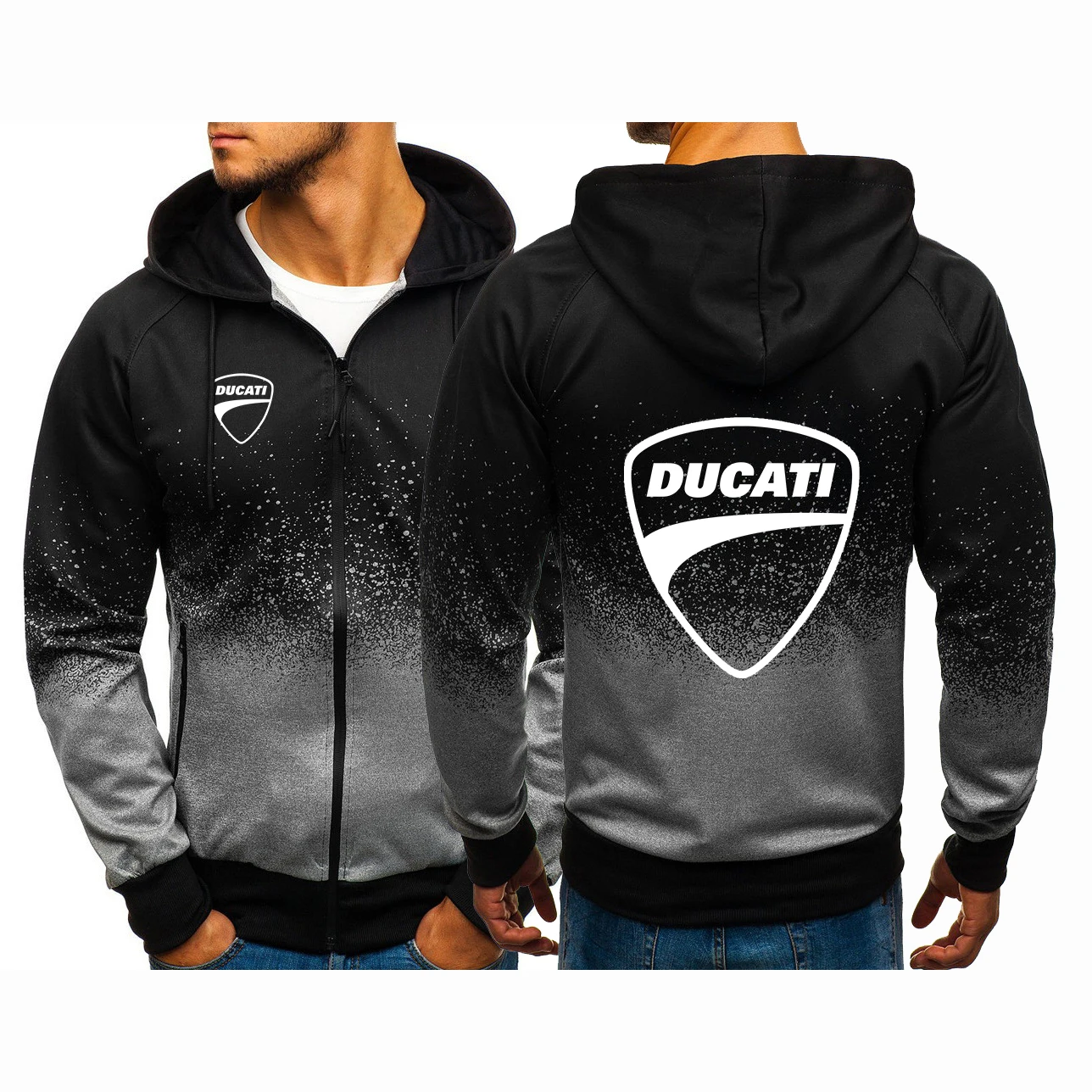 

New Casual Spring Autumn DUCATI Men's Print Hoodies ZipperJackets Man Sweatshirts Casual Gradient Color Coats
